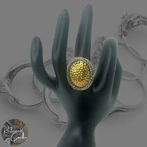 Silver and Gold Oval Ring - Size 8